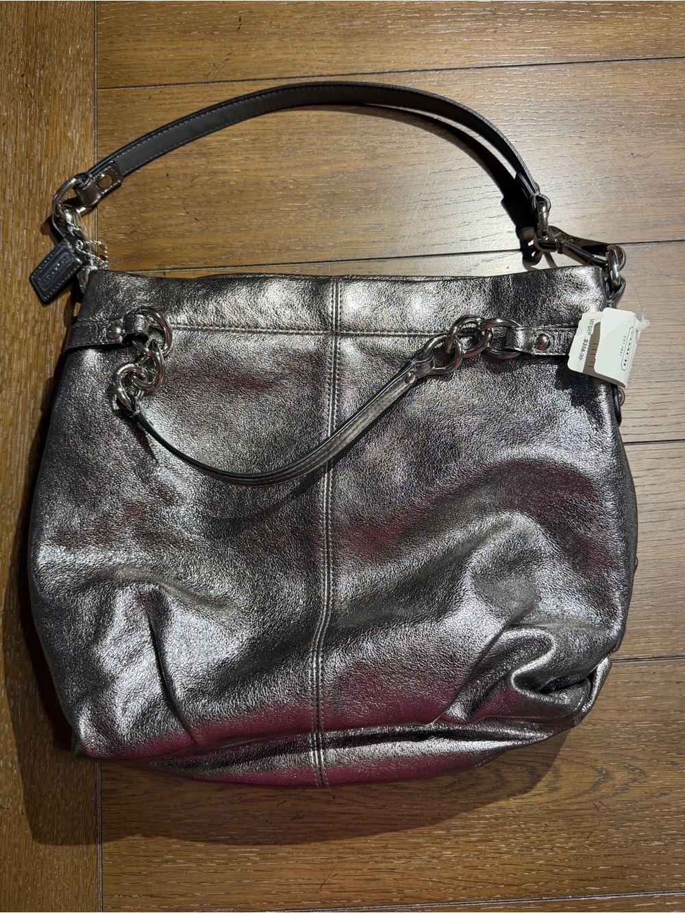 Coach NWT Brooke Hobo Large Pebble Leather Shoulder Bag Pewter Metallic Silver